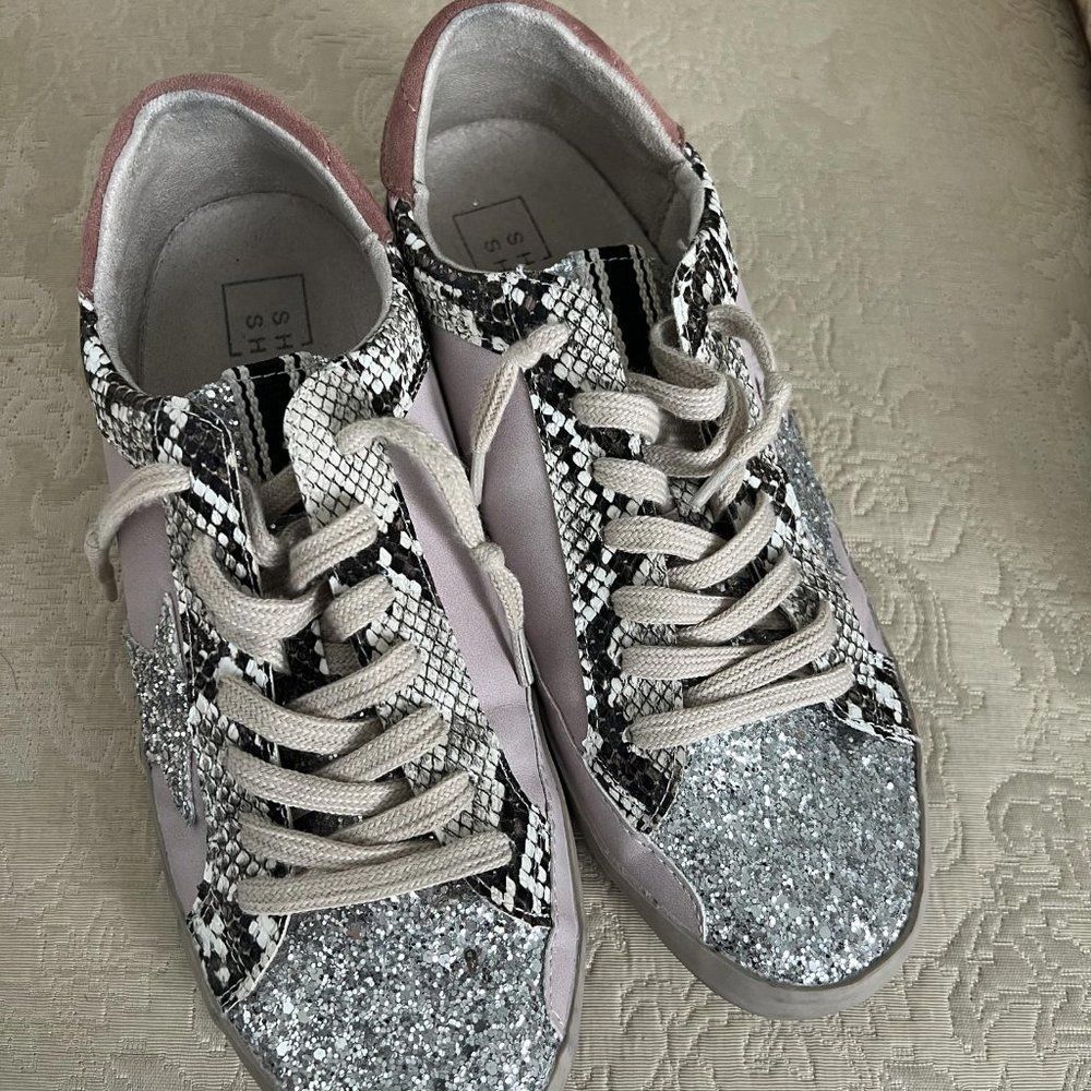 Shu Shop Pink Snakeskin Silver Glitter Sneakers